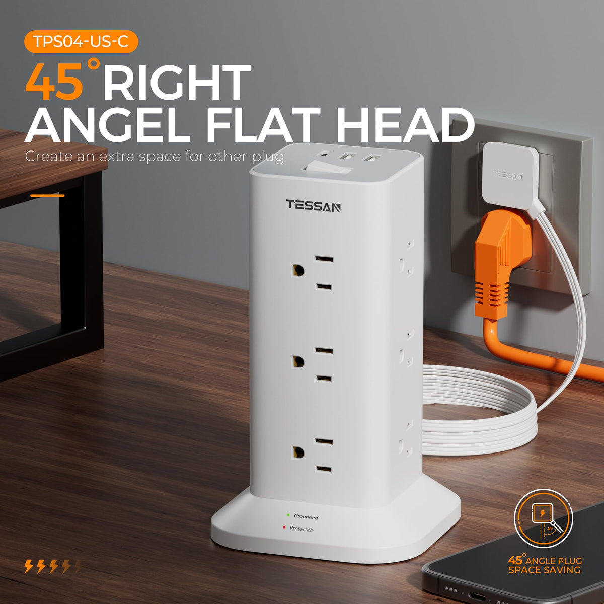 TESSAN anti-slip rubber feet keep the tower stable on any surface