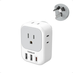 TESSAN Australia NZ power adapter front view, compact and travel-ready.