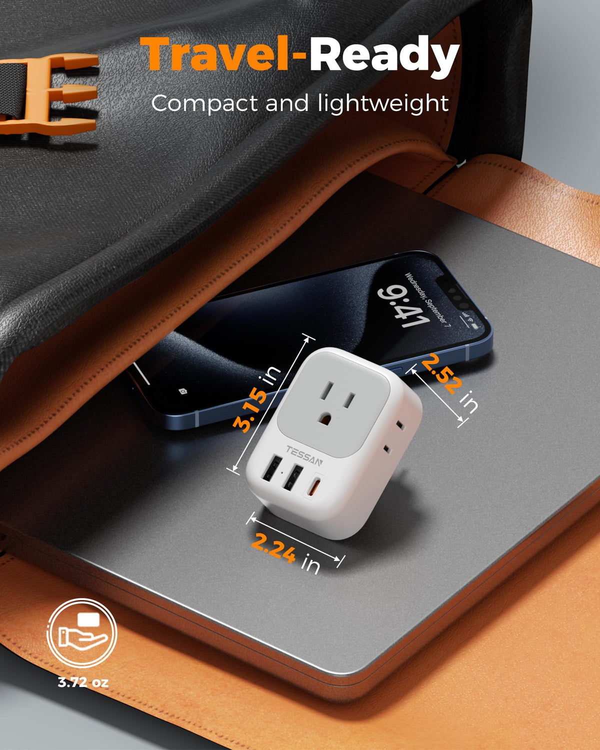 TESSAN multiport outlets shown, suited for hotels and airports.