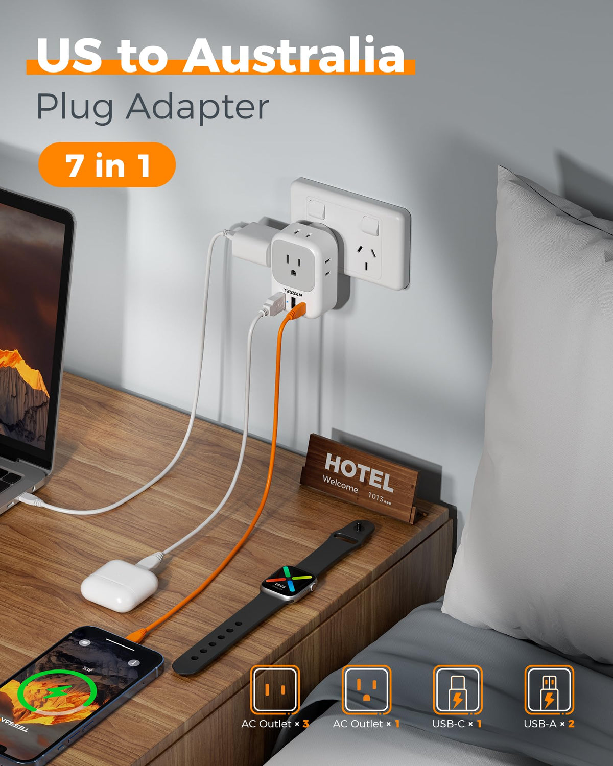 TESSAN Type I socket visual, universal travel compatibility across regions.