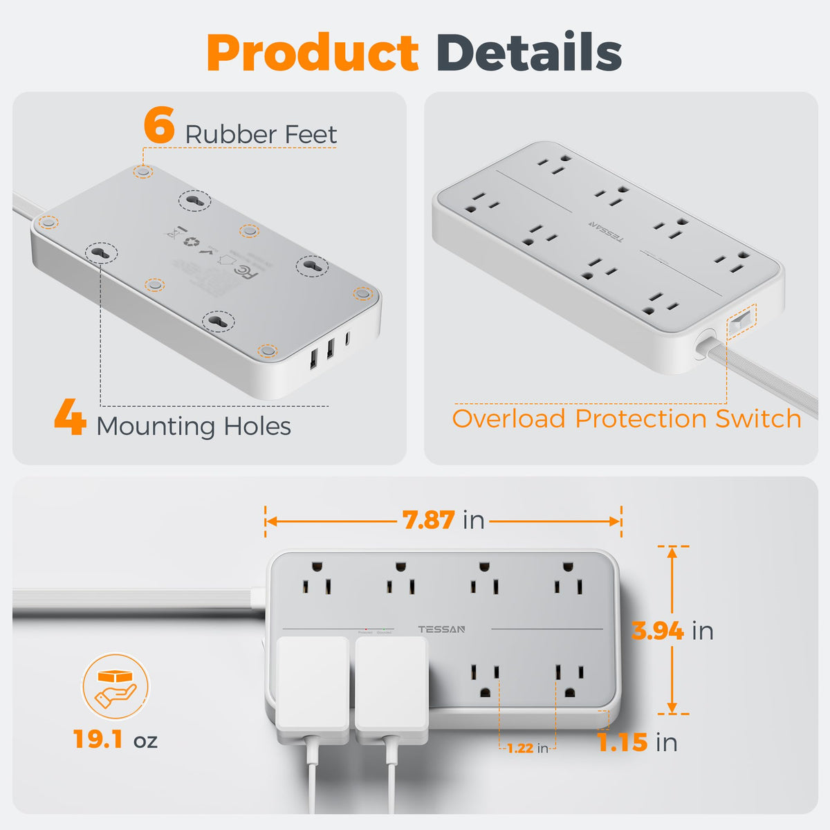 TESSAN retail box and specs label offering quick product information