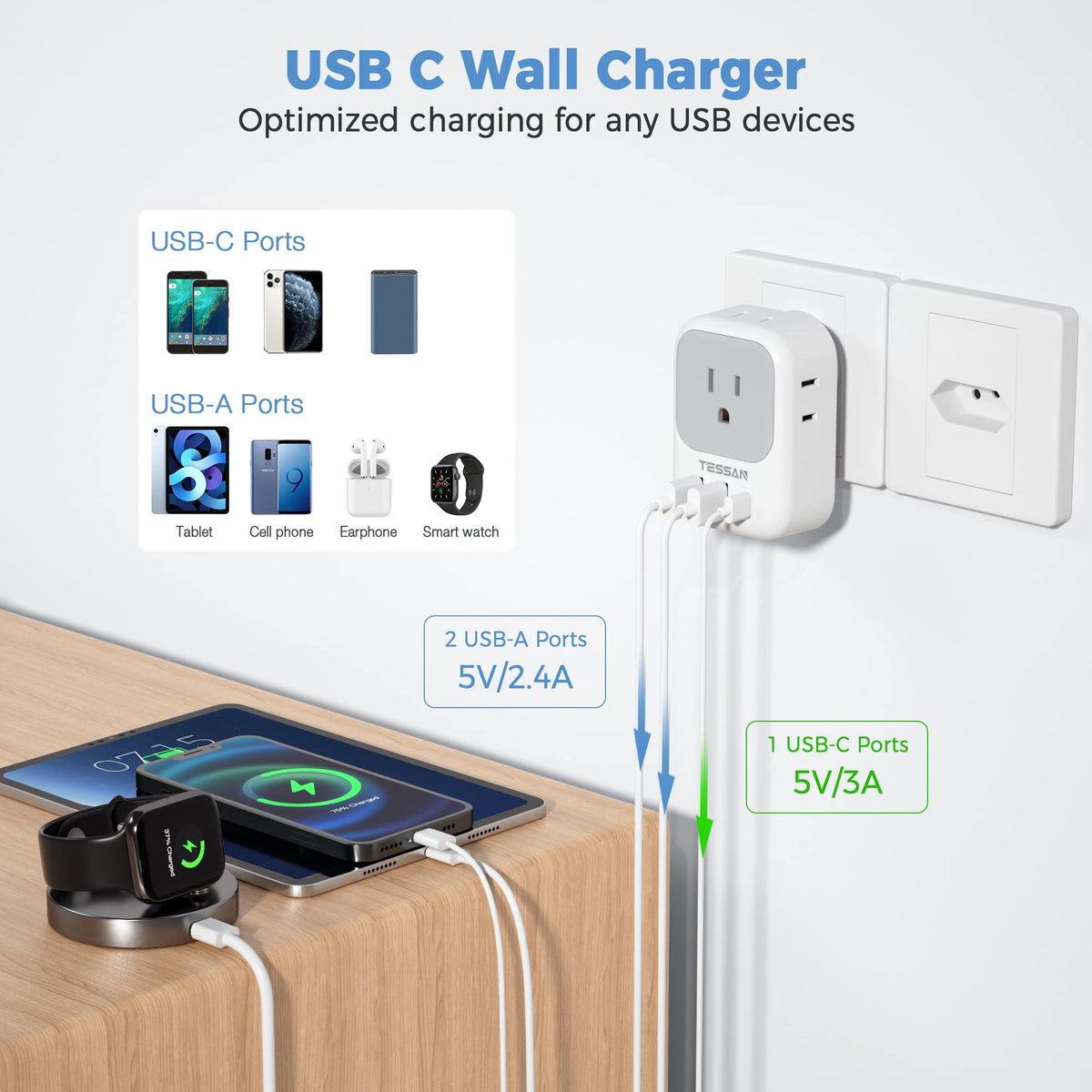 TESSAN Brazil adapter designed for cruise ship travel without bulky cords