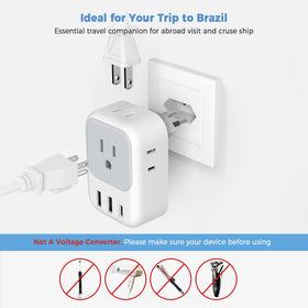 TESSAN Brazil adapter supports 100-250V devices for wide voltage use