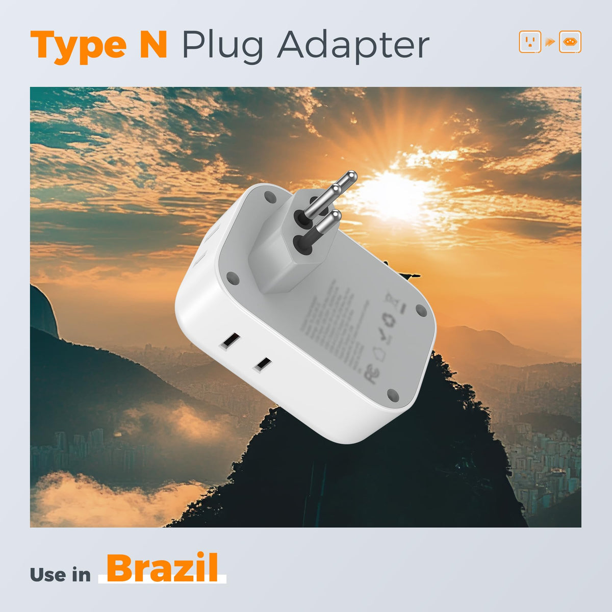 TESSAN Brazil Power Adapter with 4 AC outlets for simultaneous charging in Brazil.