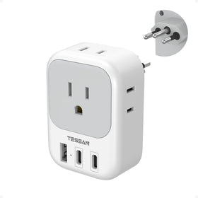 TESSAN Brazil Power Adapter 7-in-1 USB ports for versatile travel charging.
