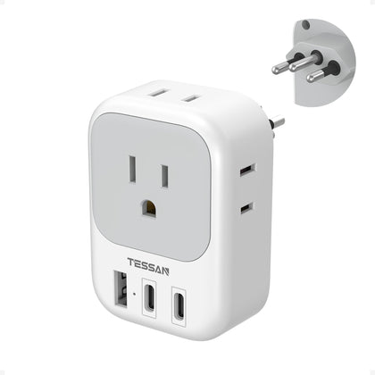 TESSAN Brazil Power Adapter 7-in-1 USB ports for versatile travel charging.