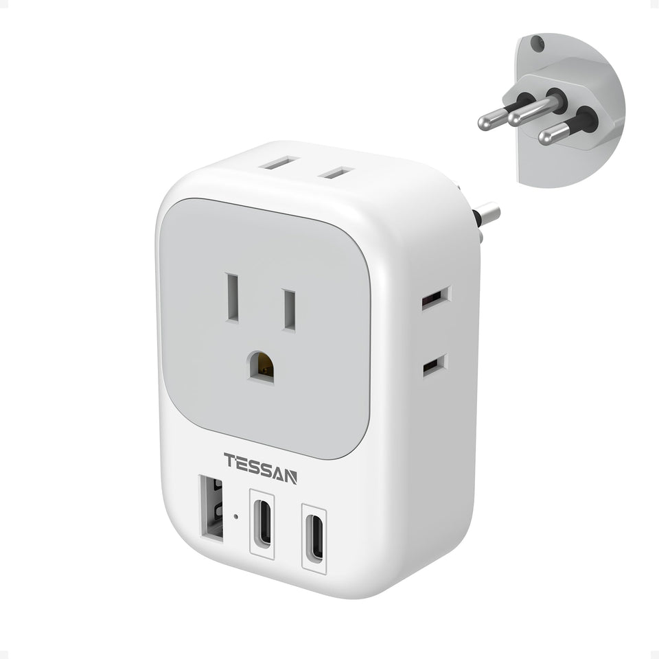 TESSAN Brazil Power Adapter 7-in-1 USB ports for versatile travel charging.