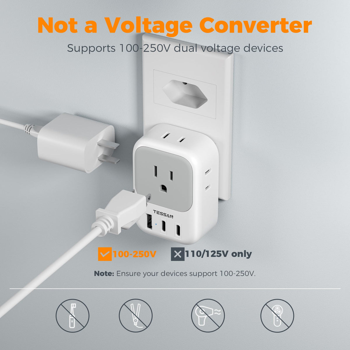 TESSAN Type-N travel adapter compatible with Brazilian outlets.