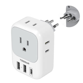 TESSAN Brazil power adapter Type N with four US outlets for Brazil travel