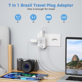 TESSAN Brazil adapter with USB-C and USB-A ports for fast charging