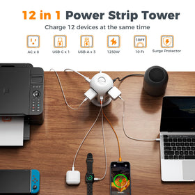 TESSAN closeup of widely spaced AC outlets, prevents bulky plug blocking