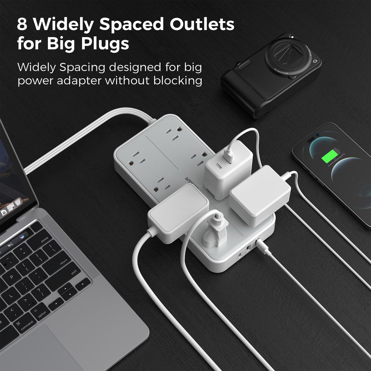 TESSAN closeup of USB‑A and USB‑C ports showing fast, versatile charging options