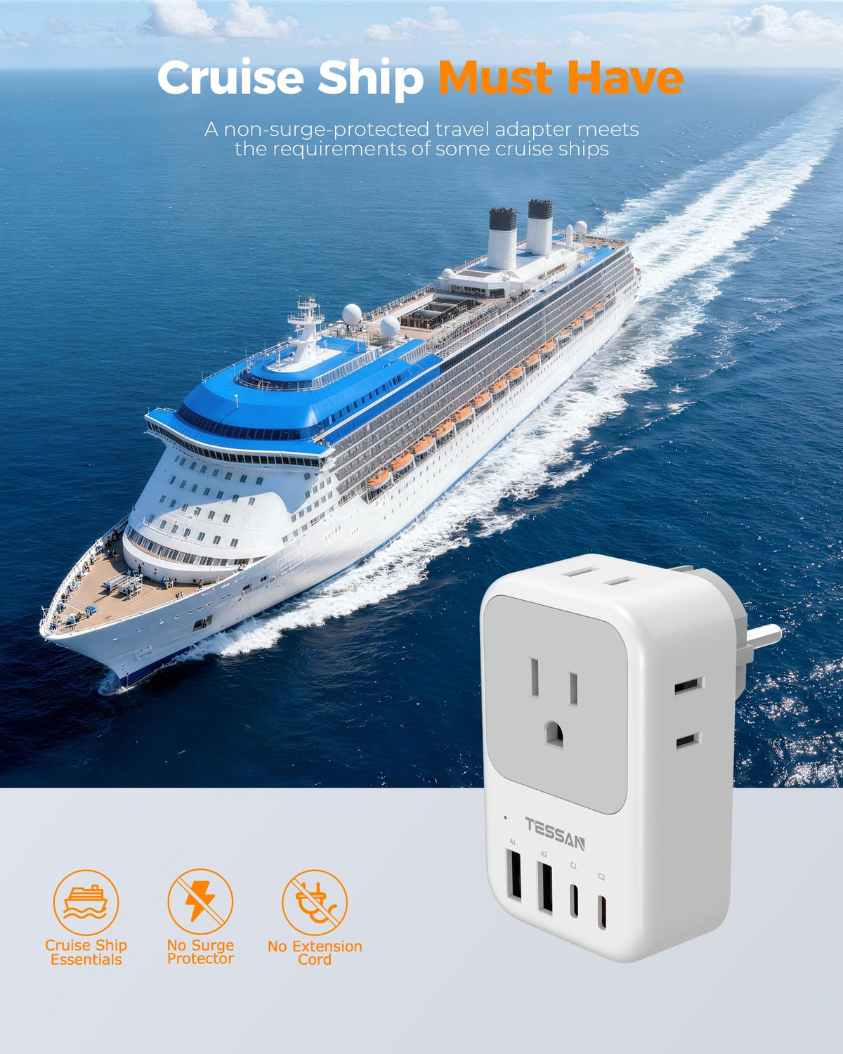 TESSAN compact travel adapter saves space in luggage