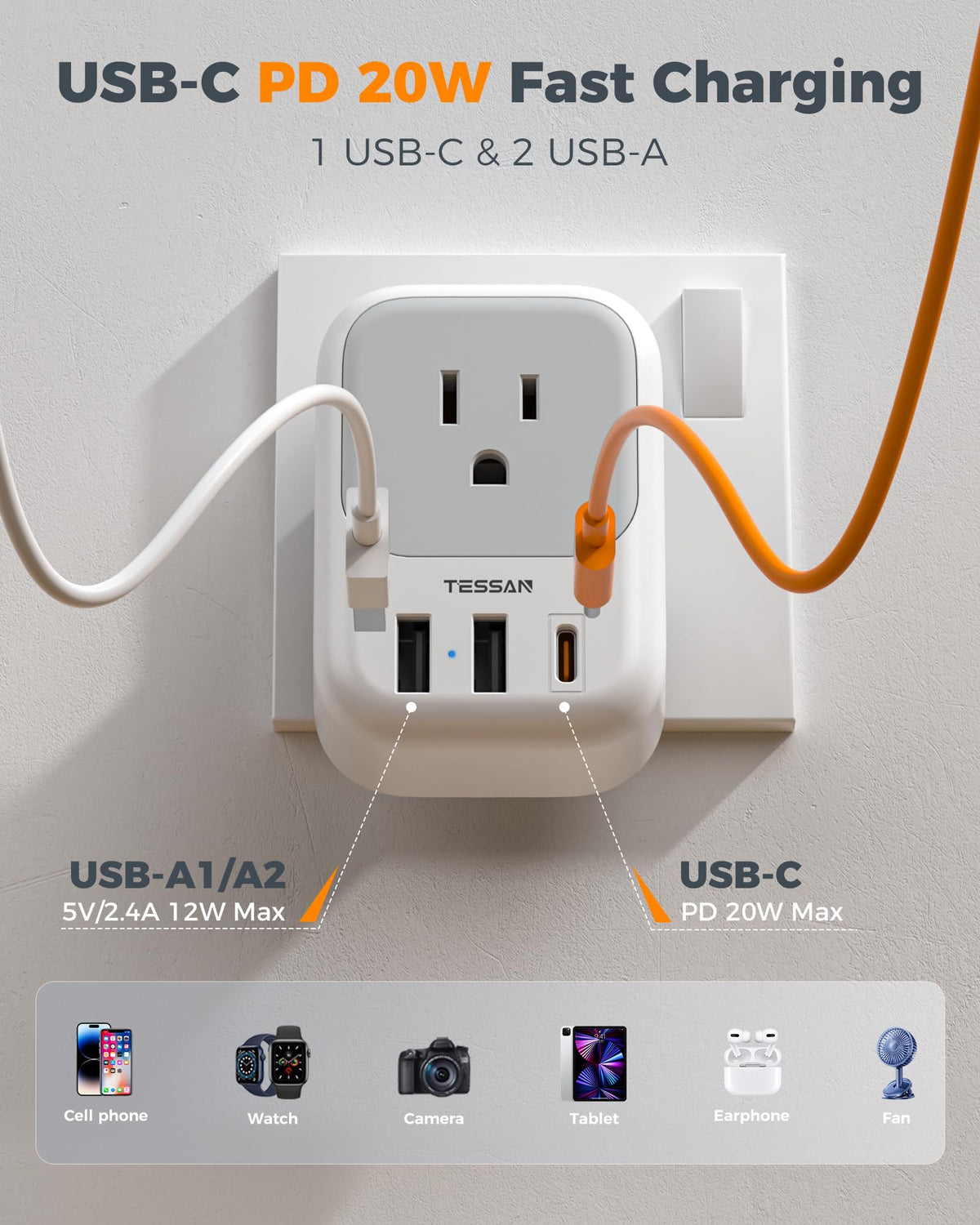 TESSAN compact travel adapter in pocket-size form factor