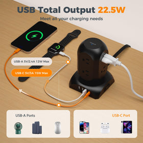 TESSAN 10ft extension cord laid out to highlight reach and flexible placement benefit