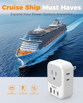 TESSAN cruise-friendly adapter suitable for scenes where surge protection is not included.