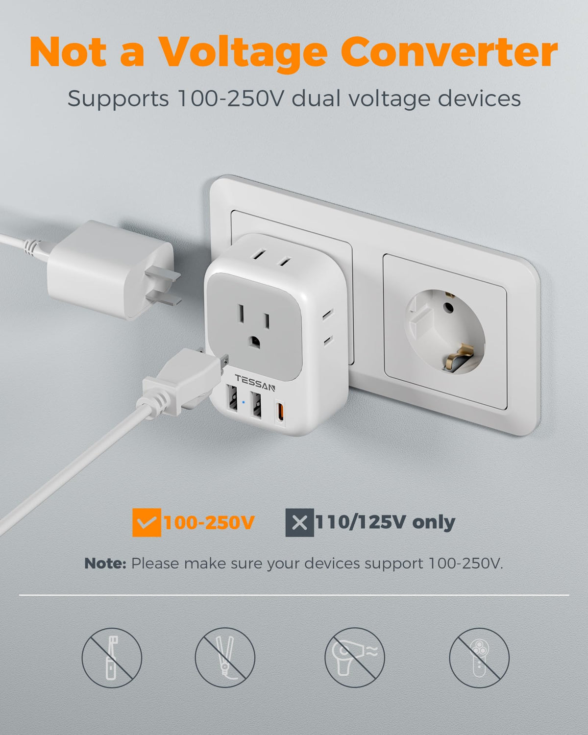 TESSAN cruise-ship friendly compact travel adapter for travelers
