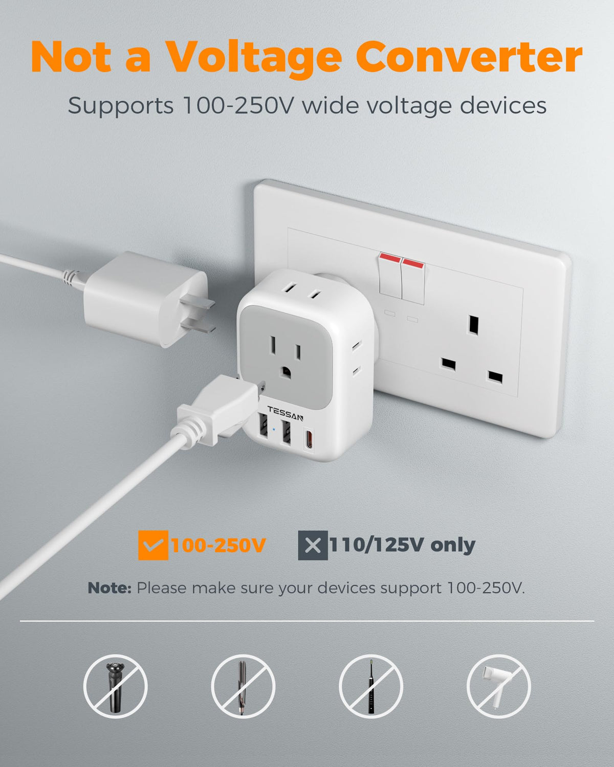TESSAN cruise ship-ready travel adapter compact and portable
