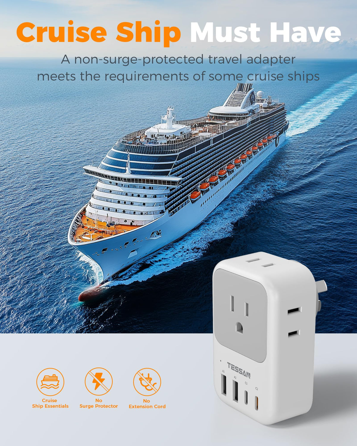 TESSAN cruise-ship ready design fits in luggage for travel.