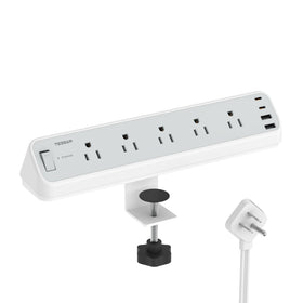 TESSAN desk clamp power strip with 9-in-1 outlets keeps devices organized.