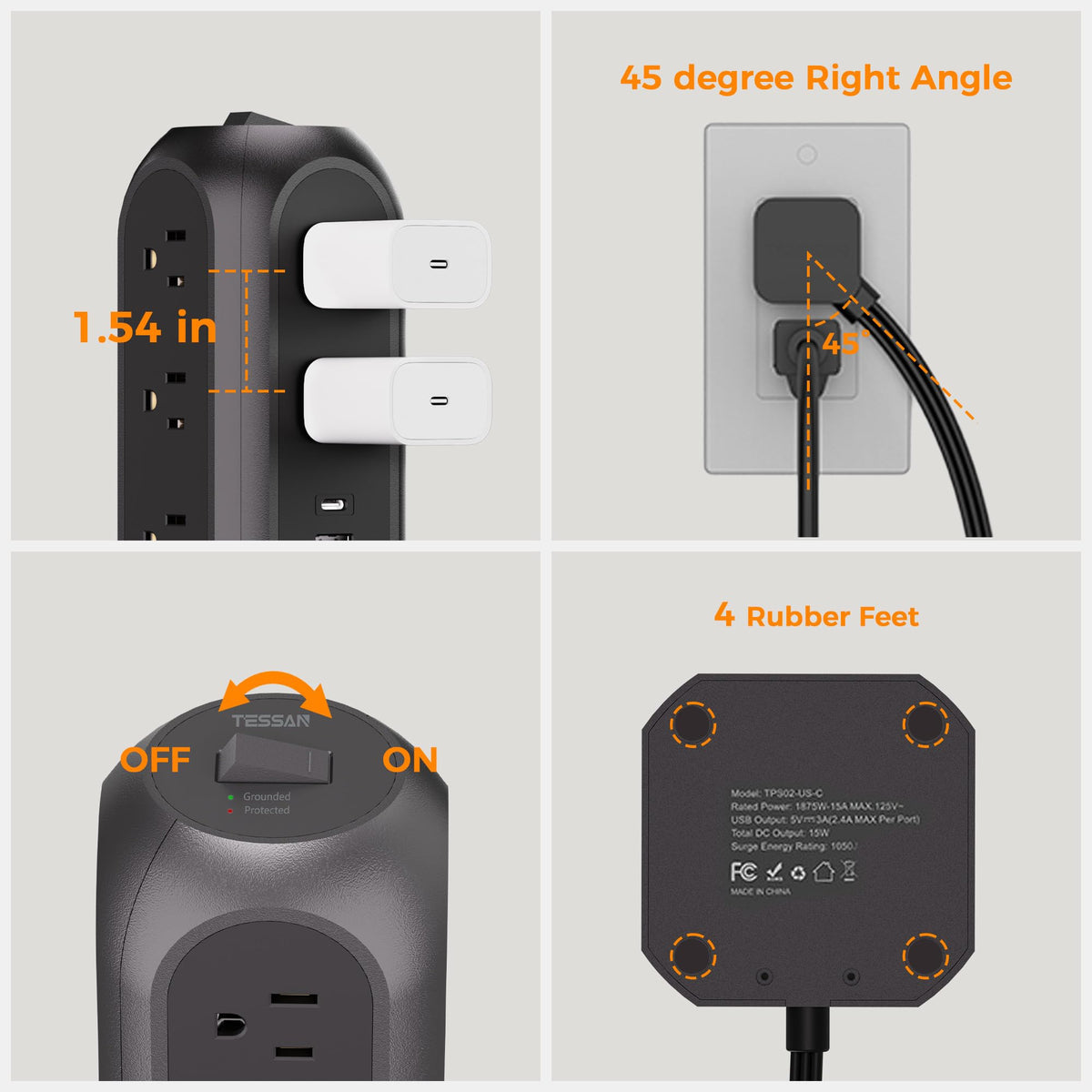 TESSAN power tower in dorm room providing many outlets neatly