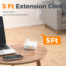 TESSAN dual surge protector power strip 45-degree flat plug facilitates tight furniture placement