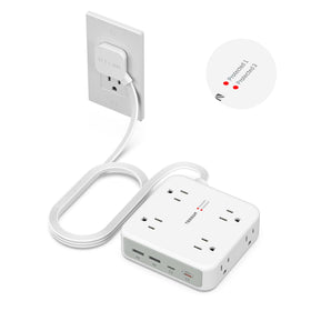 TESSAN dual surge protector power strip front view shows ample outlets for organized charging