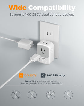 TESSAN note about dual voltage helps travelers plan voltage compatibility.