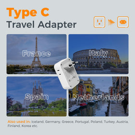TESSAN compact European adapter fits easily in a bag for travelers.