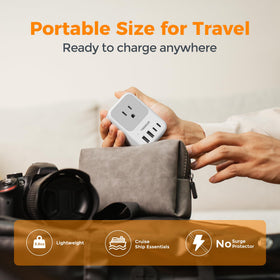 TESSAN travel adapter on a hotel desk, cruise-ready for multiple devices.