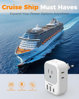 Cruise ship ready TESSAN adapter with compact, no surge protection