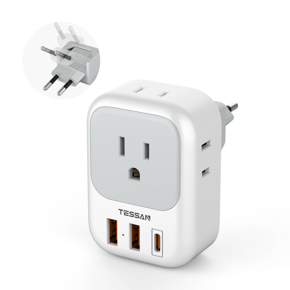 TESSAN european travel plug adapter foldable EU for compact packing.