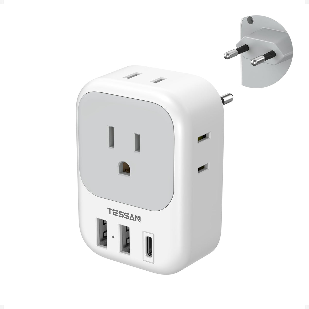 TESSAN EU travel adapter with four AC outlets for versatile charging