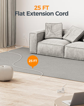 TESSAN 25ft flat cord stretched across floor for extended reach and tidy routing