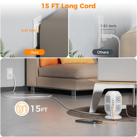 TESSAN flat cord profile 15 ft running along baseboard for low‑profile routing