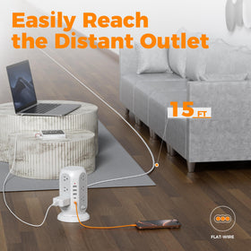 TESSAN flat 15ft cord tucked under carpet for reduced trip hazard and clean look