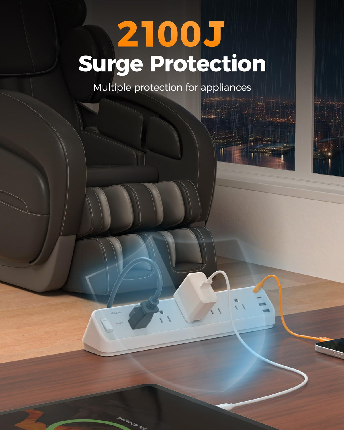 TESSAN 10 ft flat extension cord fits behind furniture saving space.