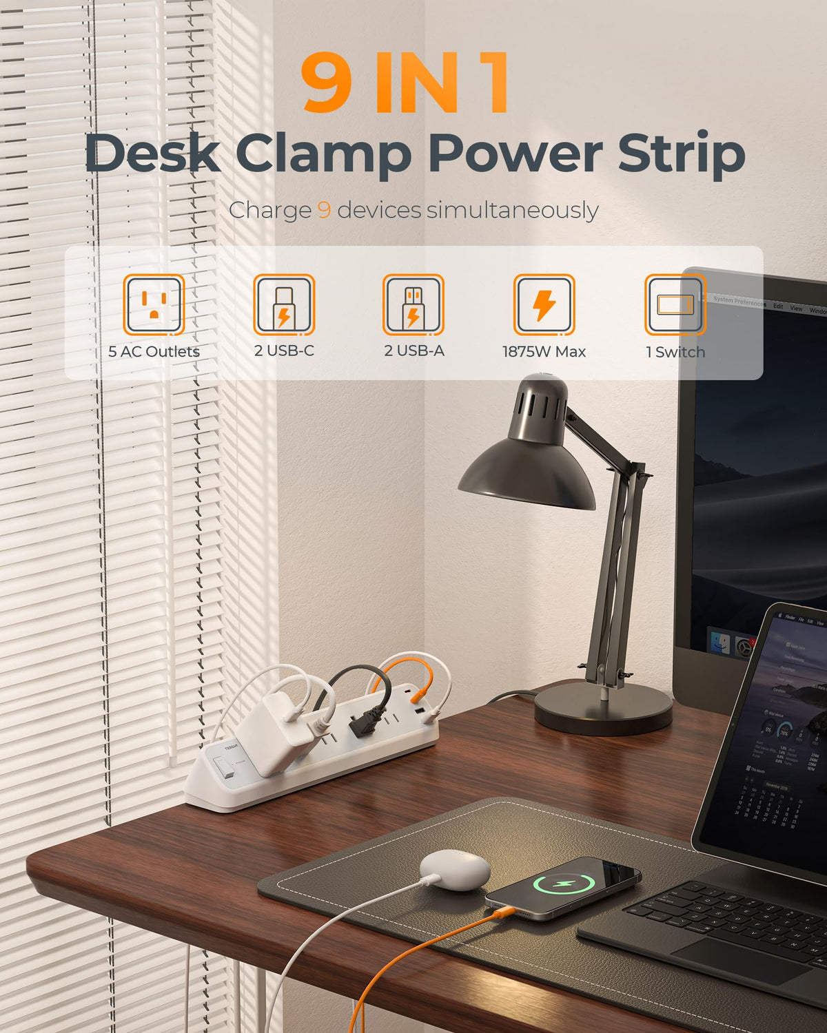 TESSAN flat extension cord six feet fits tight spaces