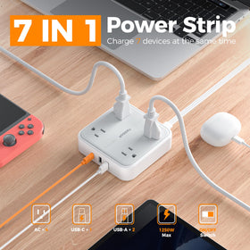 TESSAN flat head with pull ring enables easy unplugging behind furniture.