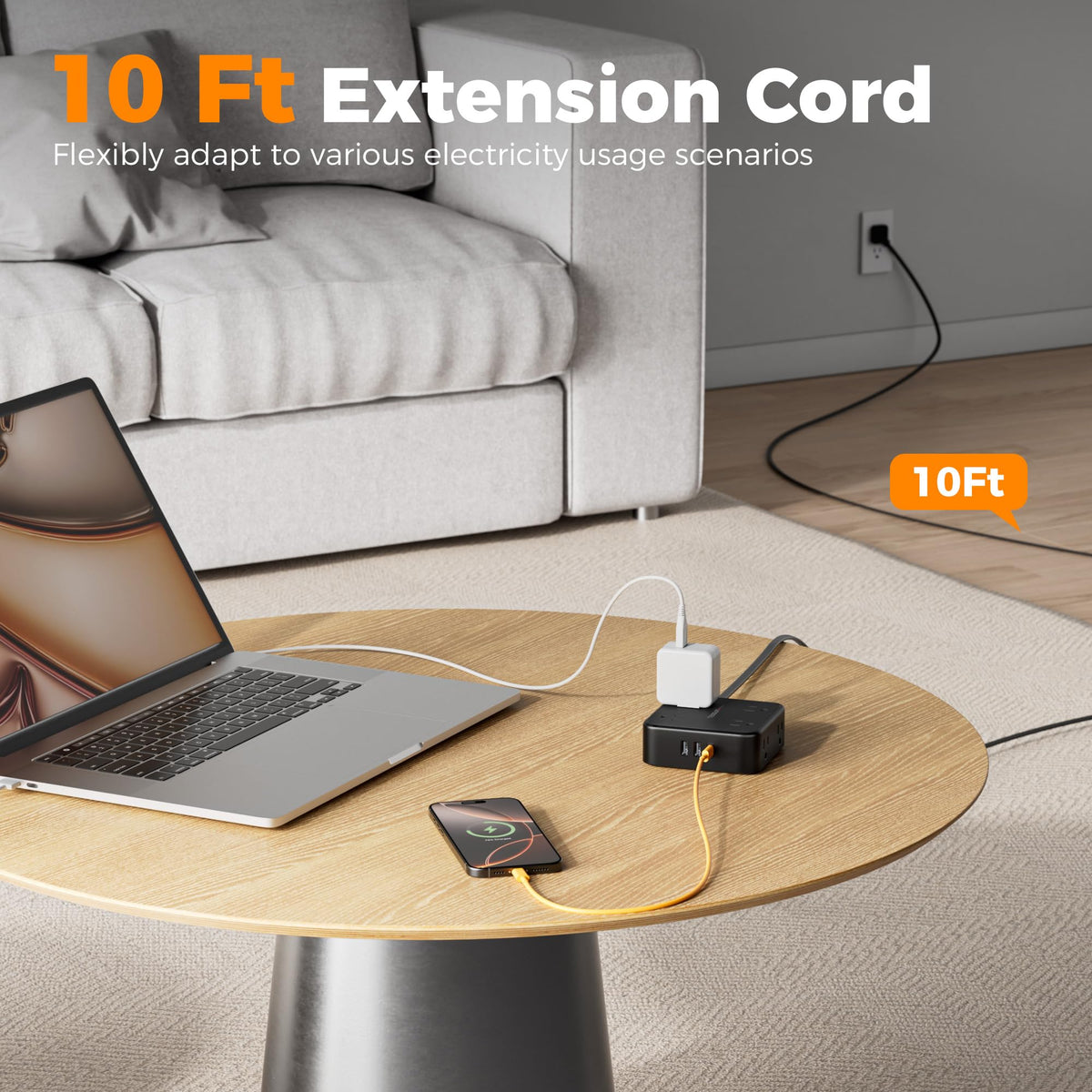 TESSAN flat 45-degree plug and 10ft thin cord for discreet cable routing benefit