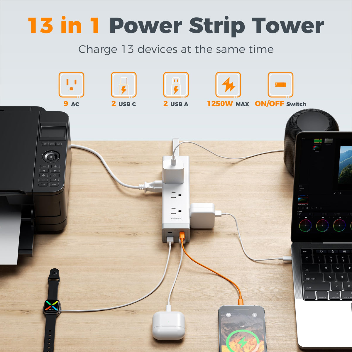 TESSAN flat plug angle detail keeps adjacent sockets free and saves space