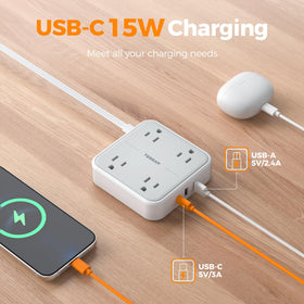 TESSAN closeup of ultra thin flat plug with pull ring for easy unplugging in tight spaces