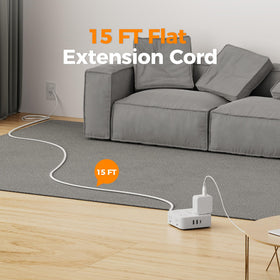 TESSAN flat plug closeup illustrating ultra thin angle that fits behind furniture