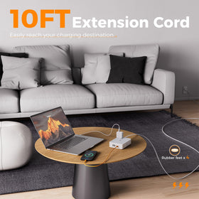 TESSAN flat plug close-up with right-angle design for saving space behind furniture
