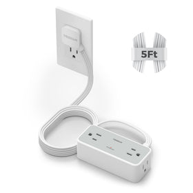 TESSAN flat plug extension 5ft wall-hidden view keeps cords neat behind furniture.