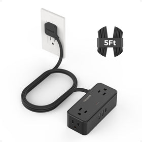 TESSAN flat plug power strip with 4 outlets and USB ports for organized charging.