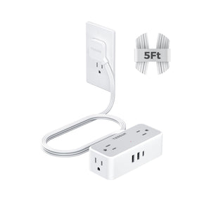 TESSAN flat plug extension cord with four outlets for clutter-free desk charging