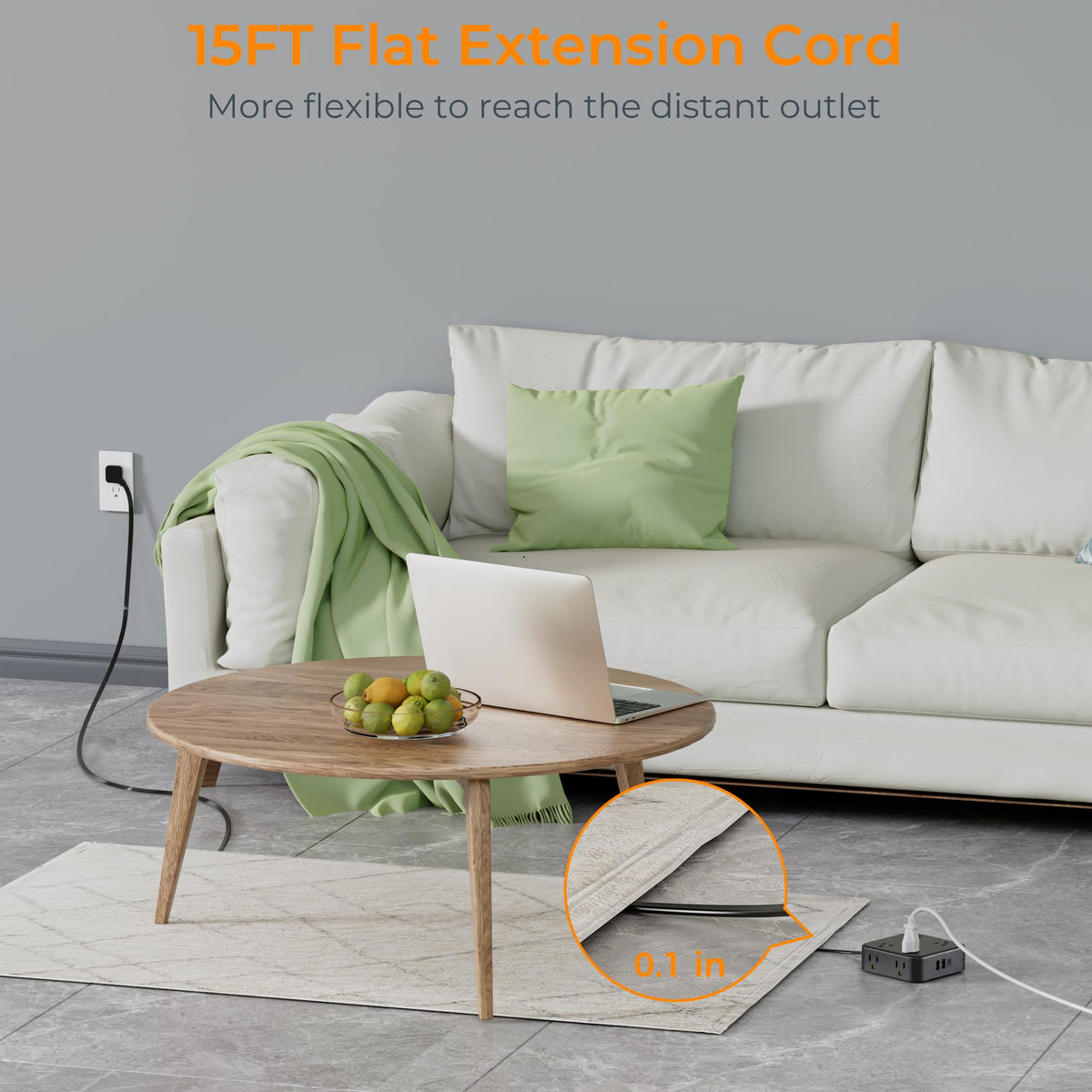 TESSAN thin flat plug profile that fits behind furniture to save space