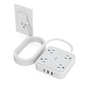 TESSAN flat power strip front view showing outlets and switch, convenient multi-device charging
