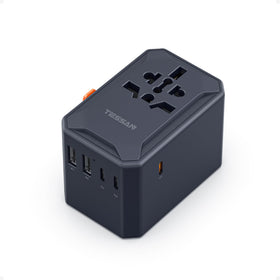 TESSAN front view showing ports and universal outlet for compact travel charging